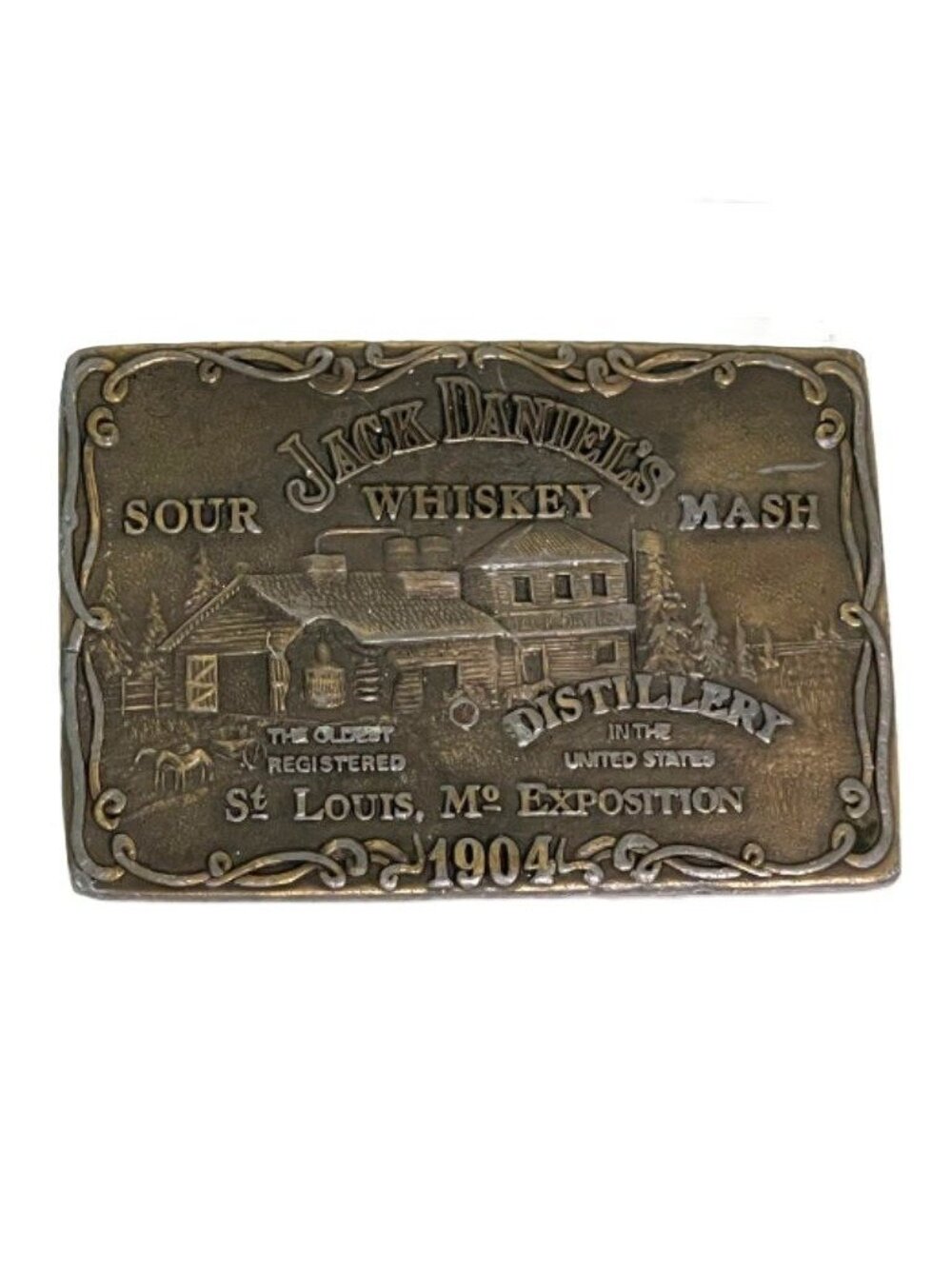 Vintage Jack Daniels Belt Buckle 1904 St Louis Exposition Sour Whiskey Mash 3x2
